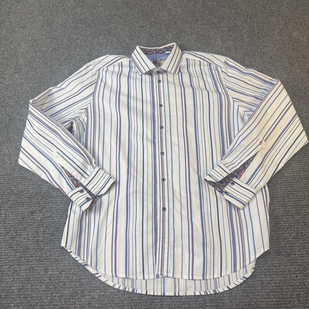 Robert Graham Shirt Mens XL Striped Long Sleeve Designer Casual Dress Button Up